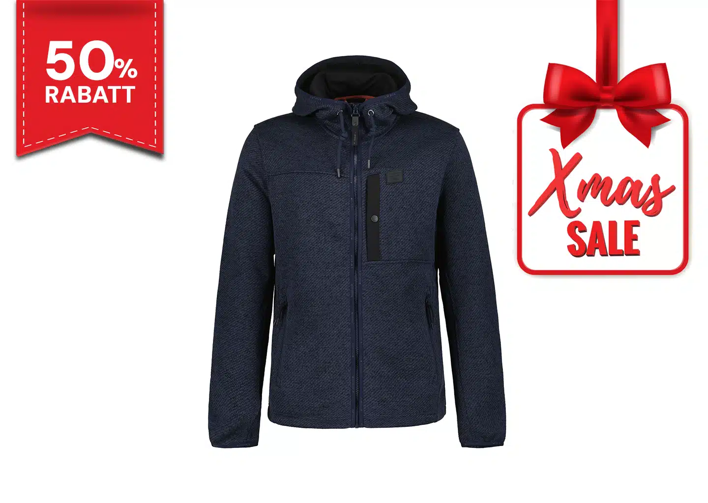 Midlayer Herren jacke in blau mit Kapuze, 50% Rabatt im Weihnachtssale im Brandmarkt Outlet Store