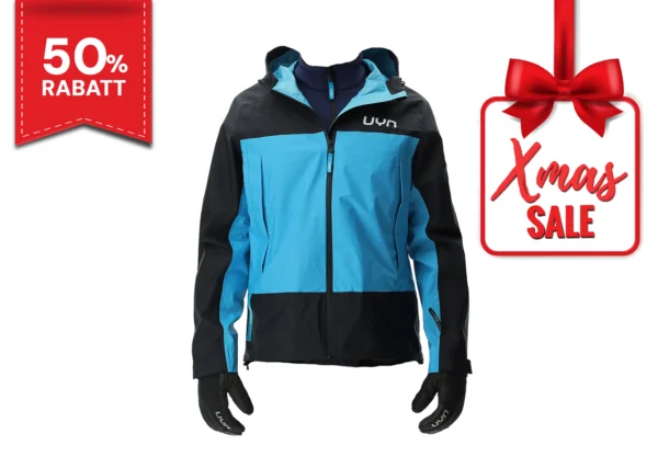 Hochwertige Skijacke Herren Descente in Blau und Schwarz, ideal für Wintersport, jetzt mit 50% Rabatt im Christmas XMAS Sale.